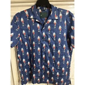 Roi Du Lac Button Up Shirt Bird Made Italy Red White Blue XL NWOT